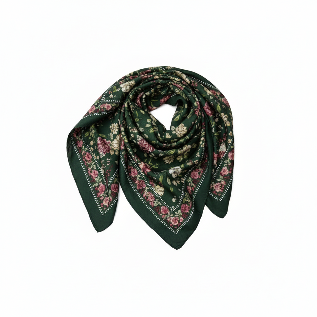 Skjerf - skogsgrønt med blomsterprint