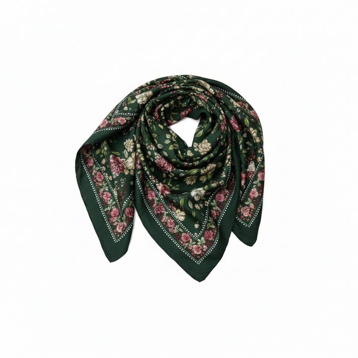 Skjerf - skogsgrønt med blomsterprint