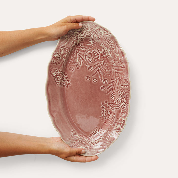 Sthål ovalt serveringsfat – Old Rose