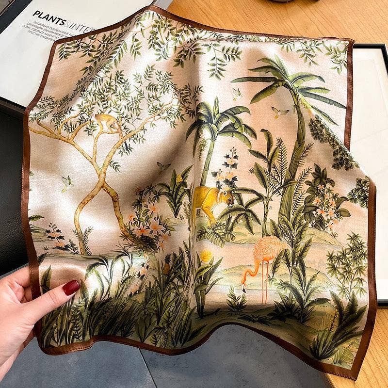 Silkeskjerf – Vintage Jungle 70 × 70 cm