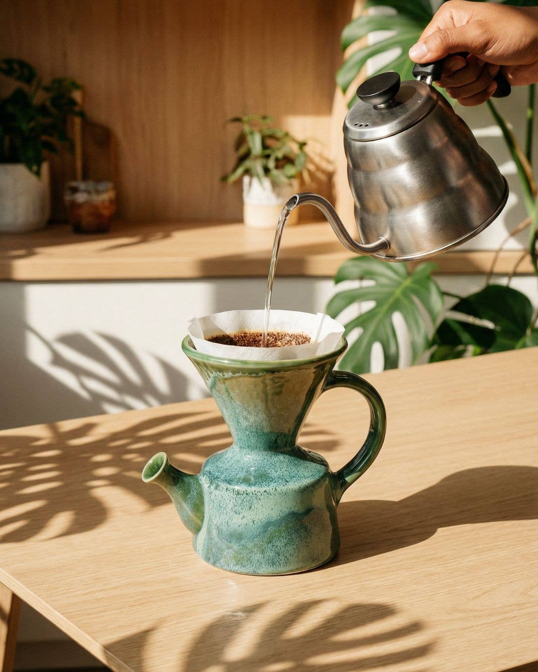 Kaffekanne grønn kjeramikk
