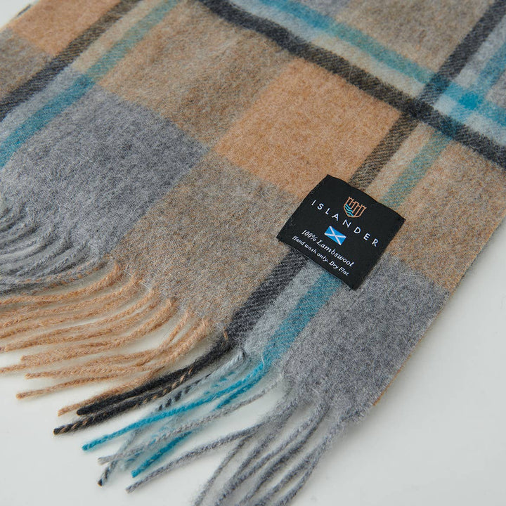 Mykt skjerf i 100 % lammeull - Blått & Beige