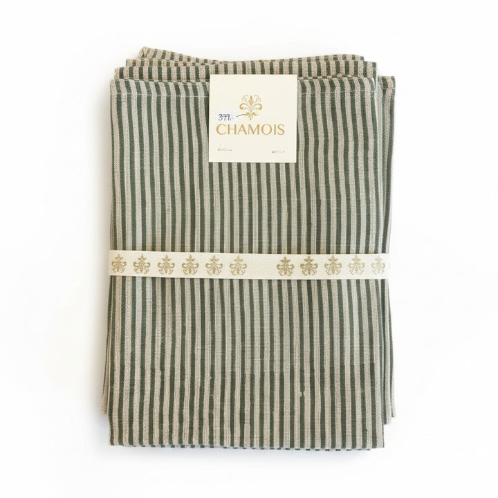 Linservietter – Green stripes (2-pk)