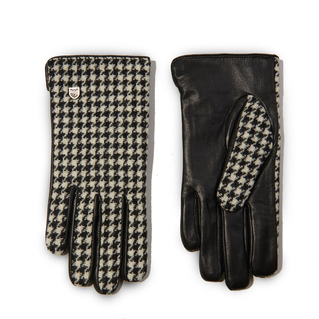 Damehansker med Harris Tweed® og ekte skinn - Svart & Hvitt