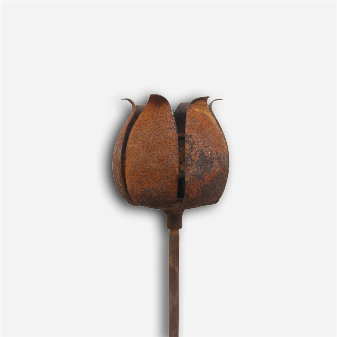 Blomst - Rustfarget lykt i metall