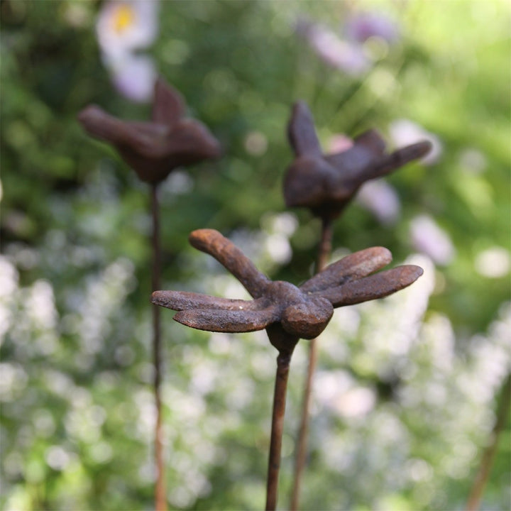 Dekorasjon Fugl & Øyenstikker – rustfarget jernfigurer