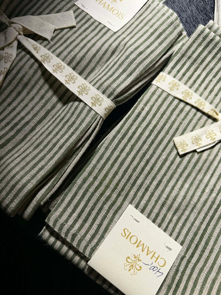 Linservietter – Green stripes (2-pk)