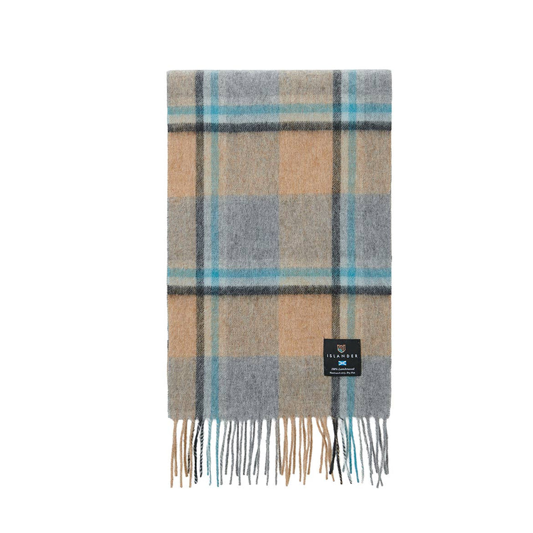 Mykt skjerf i 100 % lammeull - Blått & Beige