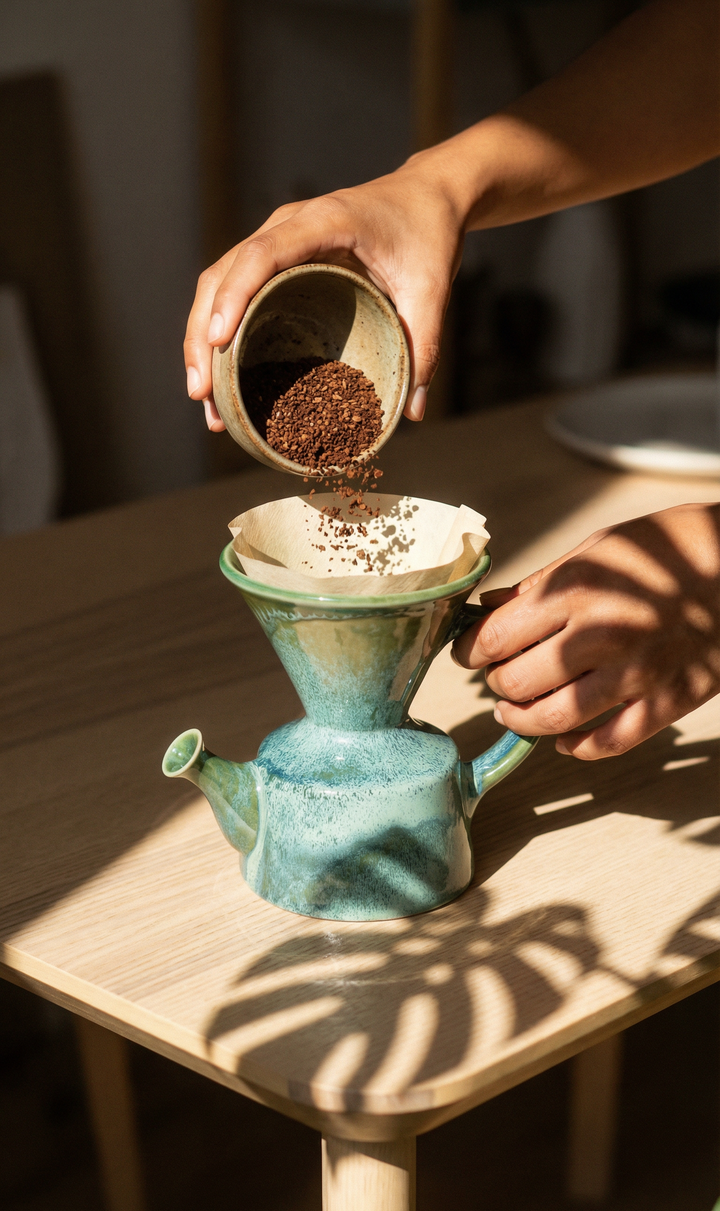 Kaffekanne grønn kjeramikk