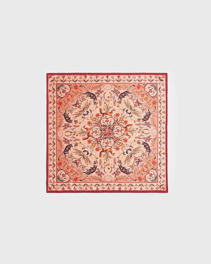 Folksy Fox Tales skjerf – ferskenfarget kvadrat