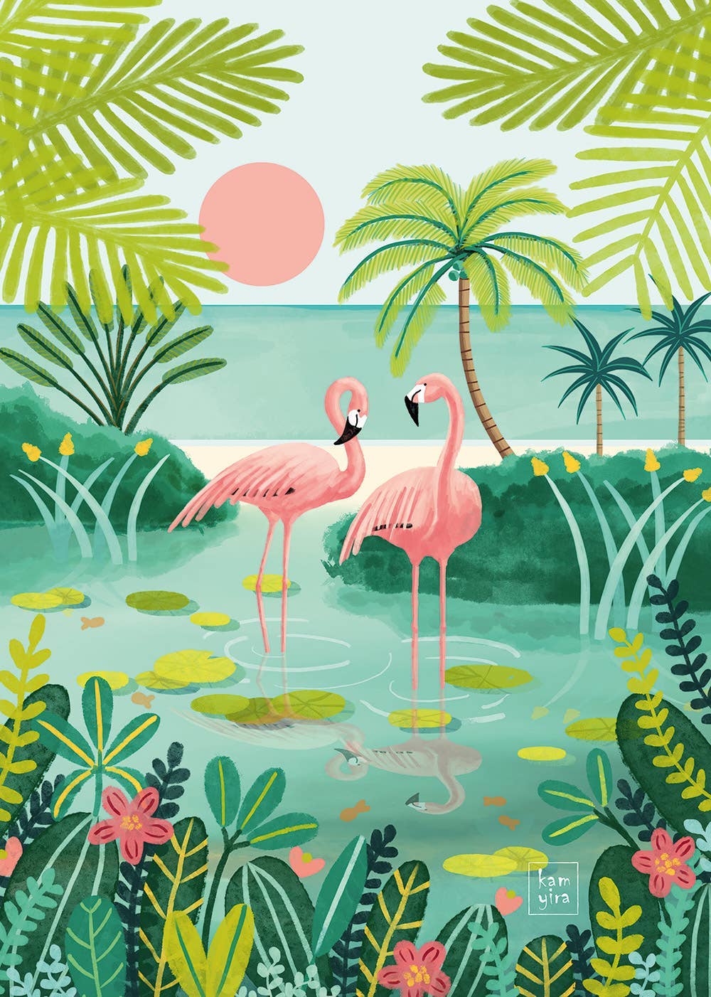 Flamingo Puslespill 500 brikker - Illustrert av Kamyira