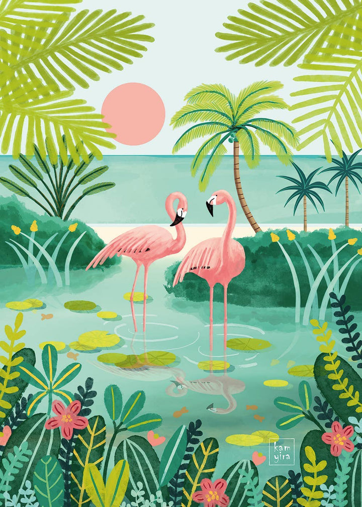 Flamingo Puslespill 500 brikker - Illustrert av Kamyira